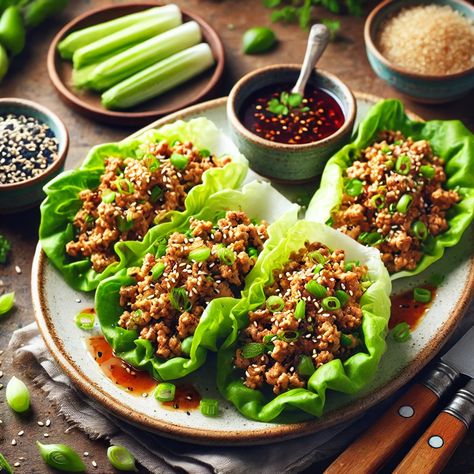 These ground chicken lettuce wraps are just what you need! Ready in under 20 minutes, they’re packed with lean protein and fresh, crunchy lettuce, making them Chinese Chicken Lettuce Wraps, Ground Chicken Lettuce Wraps, Lettuce Wraps Chicken, Chicken Hoisin Sauce, Thai Lettuce Wraps, Chicken Wrap Recipes, Lettuce Wrap, Chicken Lettuce Wraps, Spicy Peanuts