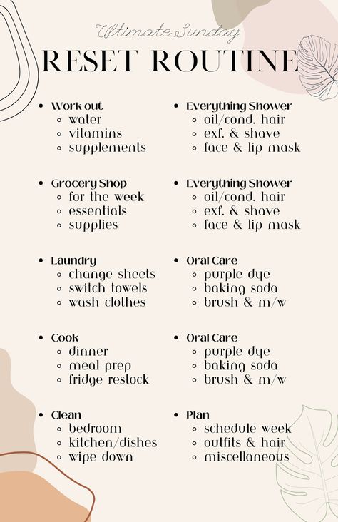 I love me a good reset day! Every Sunday I take the day to prepare myself for the new week. It just make a day out of it. Helps keep me organized and prepared for the next week. I'll swear by my Sunday resets, my weeks will complete me off without it. Reset Week, Reset Sunday, Sunday Reset Routine, Reset Day, Weekly Reset, 2024 Era, Reset Routine, Sunday Reset, Sunday Vibes