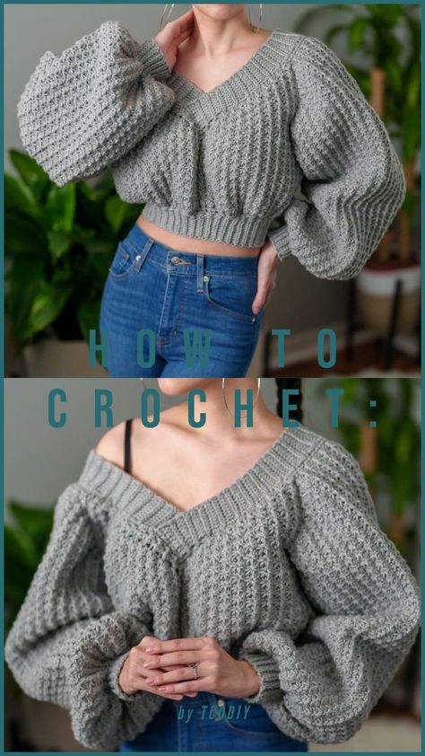 Crochet Tops Free Patterns Long Sleeve, Crop Sweater Crochet, Pola Sweater, Oversize Sweater Pattern, Yarn Patterns, Photo Pattern, Crochet Design Pattern, Crochet Fashion Patterns, Youtube Instagram