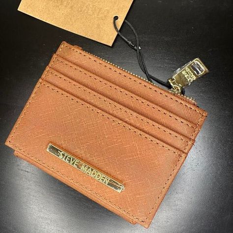 Steve Madden Bhayden Card Holder Wallet - New with Tags Steve Madden Card Holder, Steve Madden Wallet, Denim Wallet, Silver Wallet, Steve Madden Handbags, Cognac Color, Compact Wallet, Steve Madden Bags, Leather Card Case