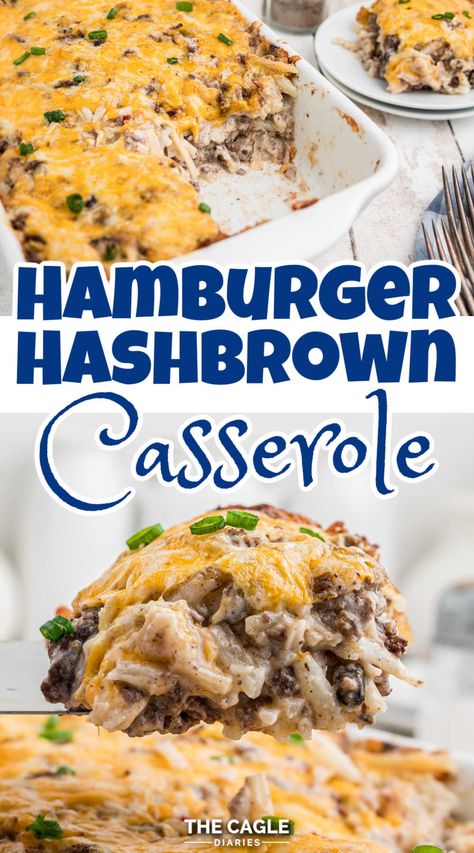 Hamburger Hashbrown Casserole, Hamburger Hashbrown, Frozen Hashbrown Recipes, Hashbrown Casserole Recipe, Hamburger Casseroles Recipes, Cheesy Hashbrown Casserole, Hashbrown Casserole, Easy Hamburger, Hamburger Casserole