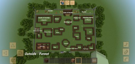 Minecraft Village Ideas Blueprints, Minecraft Village Planning, Mc House Layouts, Cottage Core Town Minecraft, Minecraft Town Hall Cottagecore, Minecraft Cottage Village Ideas, Minecraft Village Blueprints Layout, Minecraft Cottage Blueprints Layout, Cottage Village Minecraft