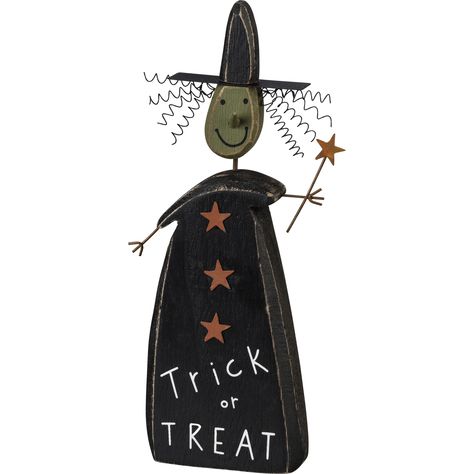 Item: #104367 - Shop Chunky Sitter - Tricky Witch from Primitives By Kathy. Explore 1000s of industry leading products with fast shipping and wholesale prices. Primitive Halloween Decor, Mermaid Costumes, Witch Figurines, Folk Art Decor, Halloween Wood Crafts, Halloween Folk Art, Halloween Witch Decorations, Halloween Figures, Primitive Halloween