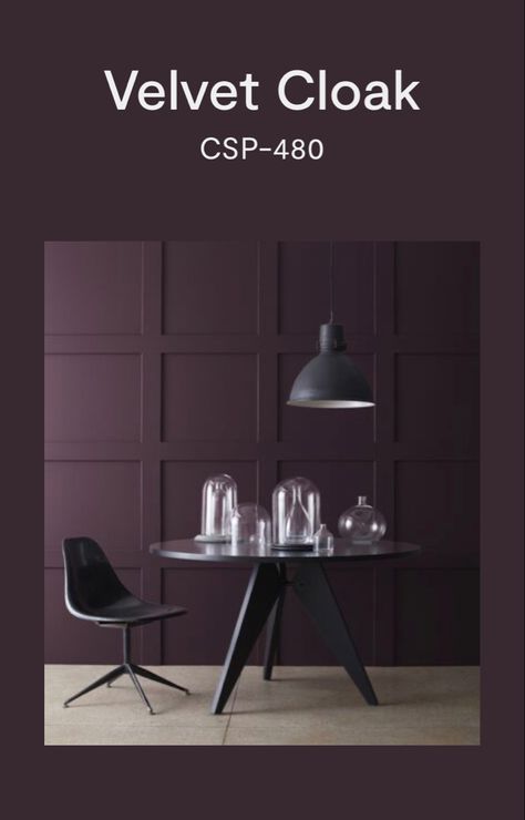 Dark Purple Paint Colors, Dark Purple Wall, Dark Purple Walls, Plum Walls, Velvet Cloak, Purple Paint Colors, Kitchen Brown, Purple Living Room, Purple Rooms