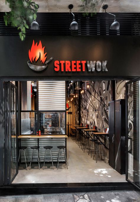 Streetwok_aiolou-6 Street Food Design, Restaurant Exterior Design, Small Restaurant Design, Cafe Exterior, Restaurant Design Inspiration, Restaurant Exterior, Doner Kebab, Small Restaurant, Cafe Shop Design