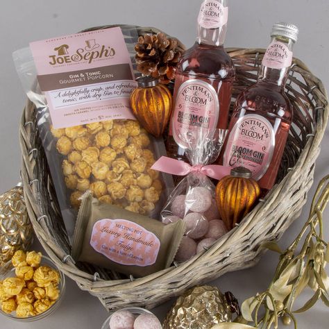 Pink Gin And Treats Gift Hamper Gin Hamper, Bloom Gin, Rose Lemonade, Christmas Gift Hampers, Valentine's Day Gift Baskets, Gin Gifts, Food Hampers, Pink Gin, Christmas Hamper