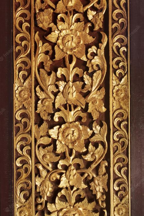 Bali Pattern, Wood Art Design, Thai Pattern, Thai Art, Thai Style, Balinese, Wood Design, Premium Photo, Wood Carving