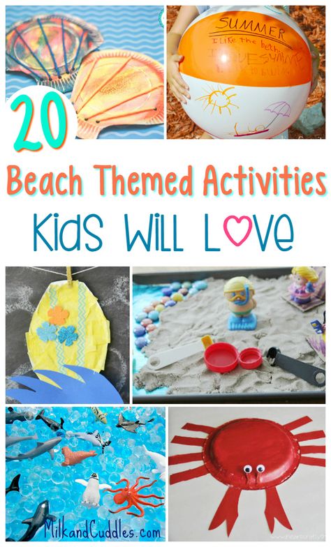 20 Beach Themed Activities for Kids! Easy Crafts and beach activities for kids! Beach crafts. Beach activities. Beach Themed Activities, Beach Activities For Kids, Themed Activities For Kids, Vbs Shipwrecked, Beach Crafts For Kids, Camp Themes, Theme Snack, Beach Themed Crafts, Photos Bff