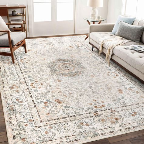 PRICES MAY VARY. Machine Washable Area Rug: Beige rug 5'x7' is foldable and its edges are reinforced by stitching.5’x7'rug is machine washable and after washing you can dry it in a low temperature or air dry it. Beige rug will not fade, can be used many times. Note: Do not use bleach to clean. Non-slip Area Rug: Boho rug 5’x7’ has good non-slip effect and does not require the extra use of non-slip backing. Washable Rug 5’x7’ can be trusted to use, will not bring scratches or damage to the floor Farmhouse Rug Ideas, Farmhouse Area Rug Living Room, Modern Dining Room Rug, Neutral Living Rooms, Beige Interior Design, Farmhouse Rugs Living Room, Persian Rug Bedroom, Sage Rug, House Rugs