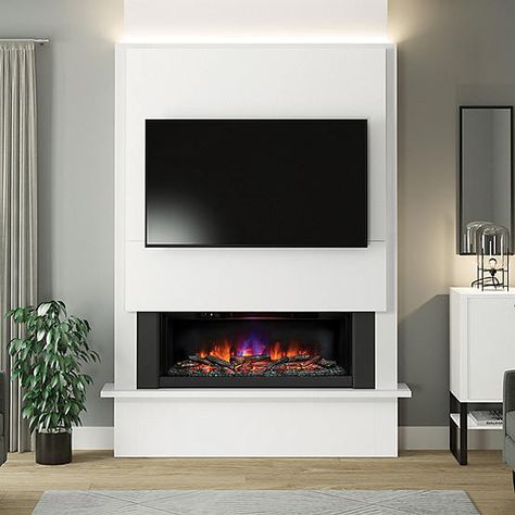 Faux Chimney Breast, Tv On Chimney Wall, Chimney Breast Ideas, Electric Chimney, Electric Fire Suites, Ash Colour, Log Burner Living Room, Ash Furniture, Wall Mounted Electric Fires