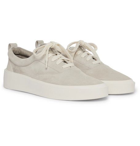 FEAR OF GOD 101 LEATHER-TRIMMED SUEDE SNEAKERS - GRAY. #fearofgod #shoes Fear Of God Shirt, Color Bone, Wood Ring, Fear Of God, Sneakers Grey, Neutral Palette, Hand Jewelry, Suede Sneakers, Leather Pulls