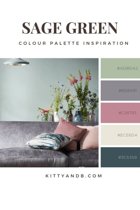 Let's talk about green colour schemes for the perfect green living room - Kitty  B Sage Green And Pink, Pink Colour Palette, Colour Palette Inspiration, Sage Green Living Room, Green Living Room Decor, Color Palette Living Room, Green Living Room, Green Color Schemes, Palette Inspiration