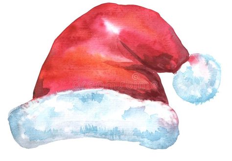 Christmas Santa red hat, watercolor. Santa Claus red hat. Watercolor illustration, isolated on white royalty free illustration Santa Watercolor, Christmas Doodles, Santa Claus Hat, Christmas Card Art, Watercolor Christmas Cards, Christmas Accessories, Christmas Drawing, Red Hat, Watercolor Inspiration