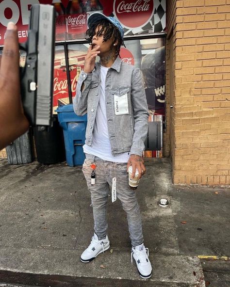 Mens Grey Outfit, Drip Outfit Men Hood, Hood Boy Outfits, Drip Fits For Men, Designer Drip Outfits Men, Atl Fashion, Hollywood Tattoo, Dope Swag Outfits, Tuff Fits