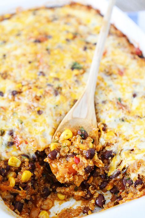 Black Bean and Quinoa Enchilada Bake Recipe ~ a healthy and delicious meal Chicken Quinoa Bake, Quinoa Enchilada Bake, Quinoa Enchilada, Black Bean And Quinoa, Mexican Casseroles, Quinoa Casserole, Enchilada Bake, Chicken Quinoa, Quick Dinners