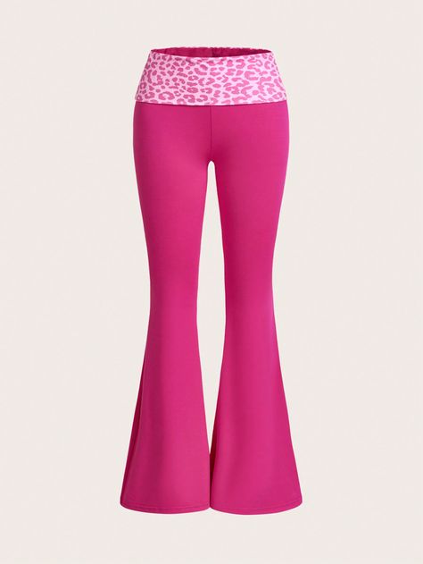 SHEIN ICON Pink Leopard Print Foldover Waistband Ultra Low Rise Skinny Flare PantsI discovered amazing products on SHEIN.com, come check them out! Pink Closet Aesthetic, Pink Closet, Fur Leg Warmers, Trendy Interiors, Shein Icon, Pink Leopard Print, Arte Popular, Pink Pants, Pink Leopard