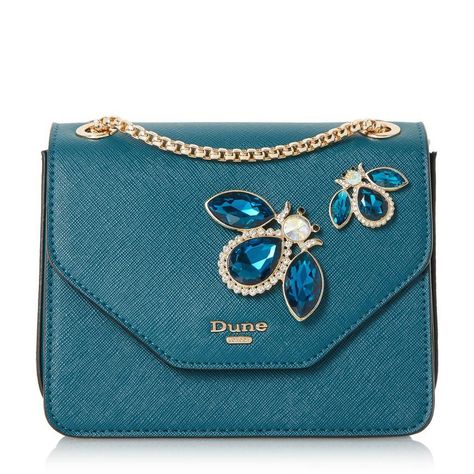 ELADY - Jewel Embellished Flap Over Bag - teal | Dune London London Bags, Blue Handbags, Unique Purses, Chic Bags, Bags Shop, Dune London, Fashion Heels, Simple Trendy Outfits, Evening Clutch Bag