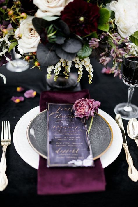 Colourful Christmas, Purple Color Palettes, Dark Wedding, Moody Wedding, Marriage Ceremony, Gothic Wedding, Halloween Wedding, Wedding Planners, Event Styling