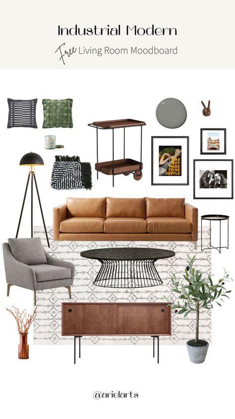 Interior design mood board Living Room Mood Board, Modern Industrial Living Room, Room Mood Board, Industrial Style Living Room, Industrial Home Design, Condo Interior, Industrial Livingroom, Interior Design Boards, Industrial Interior Design