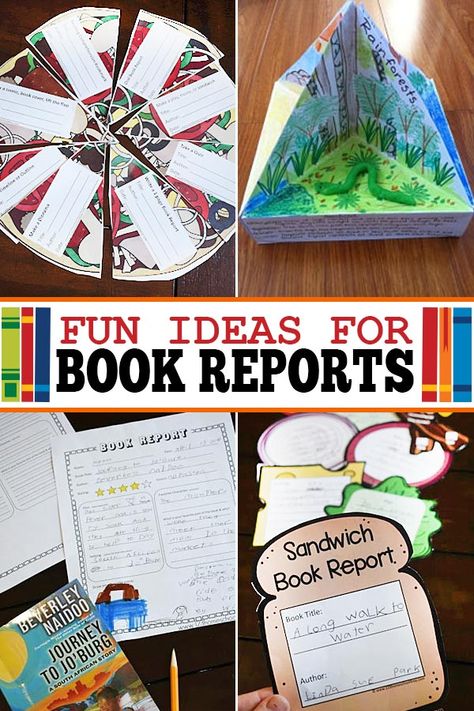 Fun book report ideas We have even more creative book reports from 4d trioramas to pizza book reports, book report flaps to lapbooks, sandwich book reports and more! Which ones of these 5th grade book report ideas is your favorite? Book Jacket Book Report, Book Project Ideas Elementary, Creative Book Report Ideas Elementary, Middle School Book Report Ideas, Book Report Projects Elementary, Fun Book Report Ideas, 5th Grade Book Report, Book Review Project Ideas, Book Report Ideas Elementary