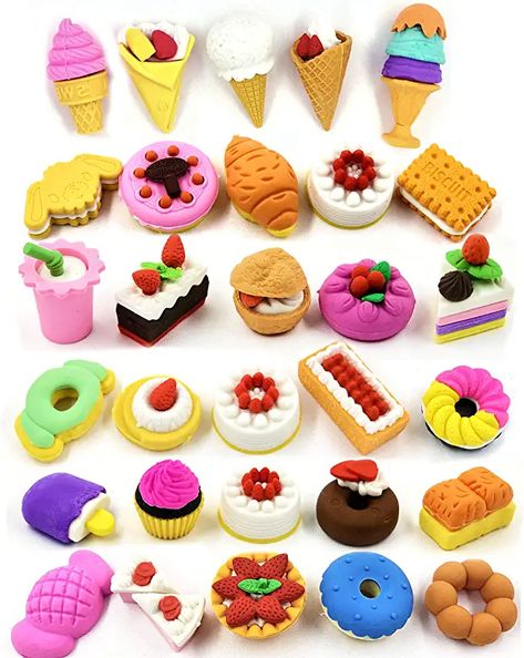 Erasers School, Fun Erasers, Puzzle Cake, Dessert Biscuits, Food Erasers, Nice Pens, Cute Erasers, Eraser Collection, Cool Erasers