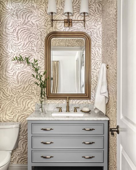 powder room • Instagram Painted Powder Room Vanity, French Country Powder Room, Powder Room Wallpaper, Powder Room Design, Powder Rooms, Half Bath, Powder Room, Design Company, Interior Details