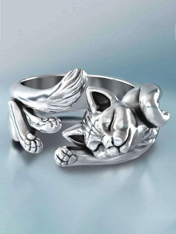 Paw Ring, Open Cuff Ring, Ring Party Jewelry, Cat Ring, Animal Rings, Silver Cat, Trendy Ring, Copper Ring, Cat Jewelry