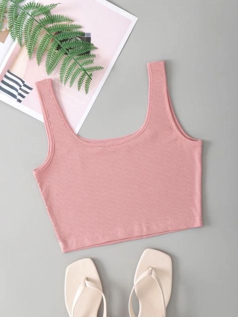 Cute Shirts Crop Tops, Cute Pink Crop Top, Tops Rosas, Pink Crop Top Outfit, Crop Top Rosa, Cute Pink Tops, Tank Tops Outfit, Pink Tank Tops, Crop Tops Pink