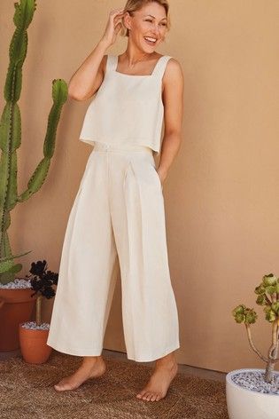 Buy Ivory Emma Willis Co-ord Top from the Next UK online shop Co Ords Outfits, Emma Willis, Vacay Vibes, Loungewear Outfits, Linen Fashion, Simple Blouse, Co Ords, Pantalon Large, Matching Top