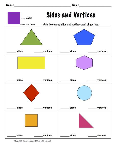 Worksheet | Sides and Vertices | Count and write how many sides and vertices each 2 - dimesional shape has. 2d Shapes Worksheet 2nd Grade, How Many Sides Worksheet, Summer Activities For School Age, Mathematics Preschool, 2 Dimensional Shapes, Shapes Project, Kindergarten Subtraction, 3d Shapes Worksheets, Articles Worksheet