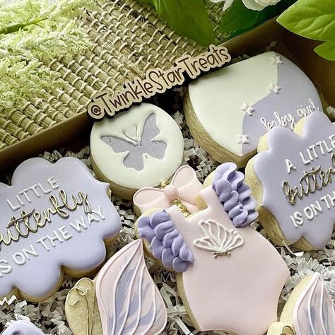 Twinkle Star Treats on Instagram: "A little butterfly is on the way! . I love how sweet this theme is for a baby shower! Give me all the butterflies. 🦋 . . . #butterflycookies #babyshowercookies #butterflybabyshower #alittlebutterflyisontheway #twinklestartreats #cookiesforoccasion #cookiedecorating #decoratedcookies #royalicing #royalicingcookies #edibleart #cookieart #cookiedecorator #cookier #decoratedsugarcookies #instacookies #sugarcookies #sugarcookiesofinstagram #cookies #houstontx #houstoncookies #cypresstx #cypresscookies #customcookies #cookieartist #sugarcookiemarketing #yestsds" Butterfly Baby Shower Cookies, Butterfly Cookies, Cookie Business, Butterfly Baby Shower, Twinkle Star, Baby Girl First Birthday, Baby Cookies, Wishes For Baby, Baby Shower Cookies