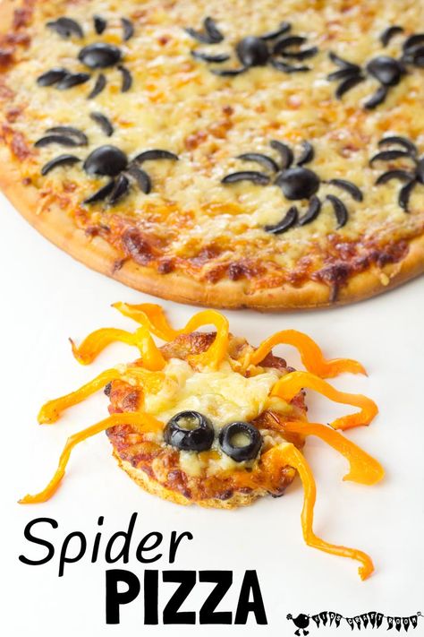 Halloween Spider Pizza - Looking for fun Halloween recipes? You'll love this easy Halloween food idea! These Halloween Spider Pizzas are simple for kids to make and perfect for some spook-tastic Halloween fun. Shudder! #kidscraftroom #halloween #halloweenfood #halloweenparty #pizza #spiderpizza #halloweentreats #halloweenrecipes Spider Pizza, Halloween Appetizers For Adults, Adult Halloween Party Food, Snack Halloween, Recetas Halloween, Kids Halloween Food, Food Halloween, Appetizers For Kids, Spooky Decorations