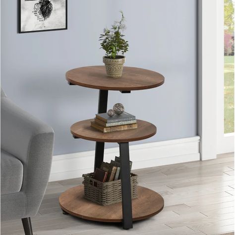 17 Stories Kinsman Frame End Table with Storage | Wayfair End Table Round, Side Table Sofa, Shelf End Table, Storage End Table, Industrial Side Table, Floor Shelf, Bedside Night Stands, Round Storage, End Table Sets