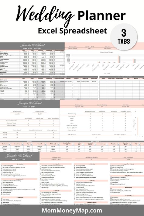 Wedding Planner Excel Spreadsheet faithplanner #bestplannersandorganizers Wedding Planner Spreadsheet, Binder Templates, To Do Checklist, Week Schedule, Wedding Binder, Excel Budget, Wedding Planner Printables, Wedding Guest List, Budget Spreadsheet