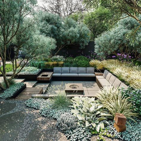 Pine Garden, Sunken Garden, Garden Fire Pit, Desert Garden, Casa Exterior, Deck Garden, Back Garden, Garden Spaces, Japanese Garden