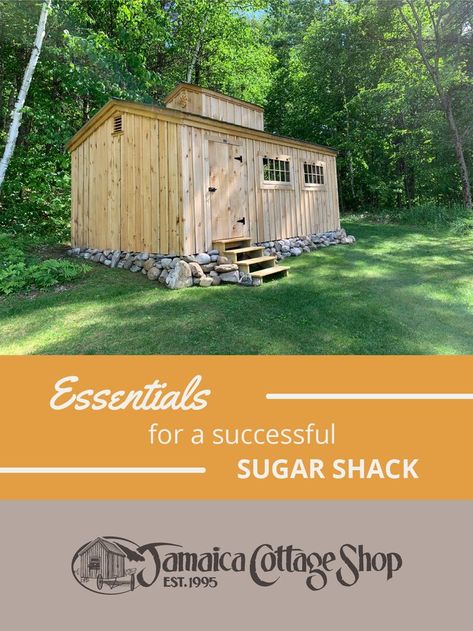 If you're interested in making large batches of maple syrup, maybe you're considering building a Sugar Shack. Many people might think that they can just use any old shed for boiling sap, but this isn't the case. There are particular design features that you should include in your sugar shack to turn your maple syrup production dreams into a reality! Maple Syrup Shack, Sugar Shack Ideas, Sugar Shack Plans, Backyard Homestead, Building Components, Maple Sugar, Sugar Shack, Shed Kits, Backyard Shed