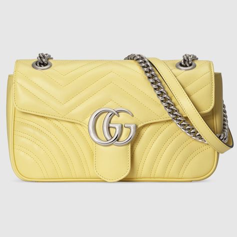 Shop the GG Marmont small shoulder bag in yellow at GUCCI.COM. Enjoy Free Shipping and Complimentary Gift Wrapping. Gucci Yellow Bag, Gg Marmont Small Matelassé Shoulder Bag, Gg Marmont Small Shoulder Bag, Tas Bahu, Gucci Gifts, Small Leather Bag, Bags Gucci, Gucci Marmont, Gucci Gg Marmont