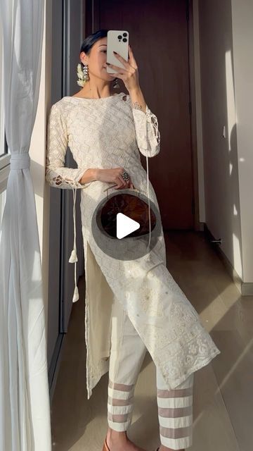 Isha Borah on Instagram: "POV: Getting ready for a white Indian wedding 🤍

Day 15/15 Indian outfits 🫰🏻

Kurta set: Myntra
Clutch: @prettylittlearts87 

#chikankarikurta #whitekurta #indianwear #kurtaset #stylinginspo" Myntra Kurta Set, Myntra Outfits, Isha Borah, White Indian Wedding, White Kurta, Traditional Clothes, Indian Outfit, Kurta Set, Indian Wear