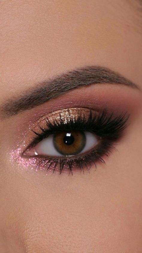 Gold And Pink Makeup Looks, Brown And Pink Makeup Looks, Pink And Gold Makeup Looks, Dusty Rose Makeup Look, Gold And Pink Makeup, Sweet 16 Makeup Ideas, Pink And Gold Eyeshadow, Pink Quince Makeup, Gold Pink Makeup