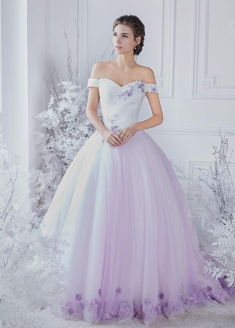 Lilac Purple Wedding Dress, Purple Accent Wedding Dress, White Dress With Purple Accents, White Wedding Dress With Purple Accents, Wedding Dress With Purple Flowers, Wisteria Wedding Dress, Purple Wedding Dress The Bride Lavender, Wedding Dresses Purple And White, Wedding Dresses With Purple Accents