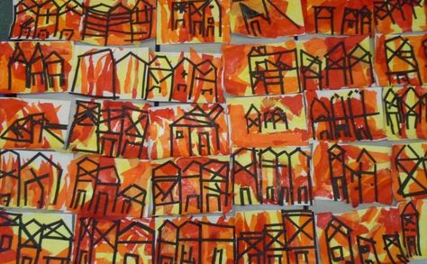 Great Fire of London collages by Year 1 pupils.  #collage #ks1 #art #gfol #greatfireoflondon Fire Of London Activities, Great Fire Of London Ks1 Art, Fire Collage Art, Great Fire Of London Ks1 Activities, Great Fire Of London Ks1, Year 1 Art, Year 2 Art, Year 1 Classroom, The Great Fire Of London