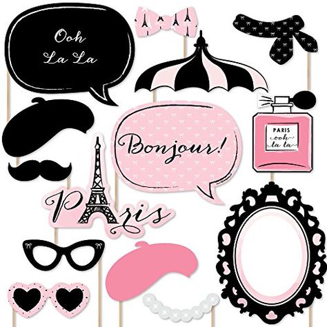 Photo Booth Props Free, Paris Themed Birthday Party, Dog Baby Shower, Diy Photo Booth Props, Parisian Party, Paris Birthday Parties, Props Free, Paris Theme Party, Paris Birthday