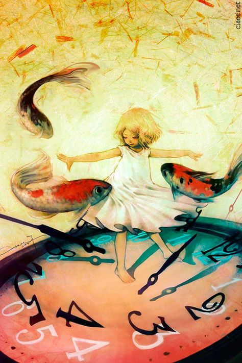 illustration by Ciaee Ching Two Fish, Fish Swimming, Art Et Illustration, Tick Tock, Fish Art, About Time, Children's Book Illustration, Art And Illustration, Caricatures