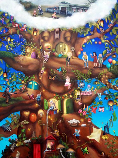 The Faraway Tree, mural painter based in Gloucestershire #lolamurals #mural The Faraway Tree, Storybook Mural, Fairy Garden Mural, Magic Faraway Tree, Fairy Tale Mural, Fairy Tale Mural Painted Walls, Fairy Mural Kids Rooms, The Magic Faraway Tree, Faraway Tree