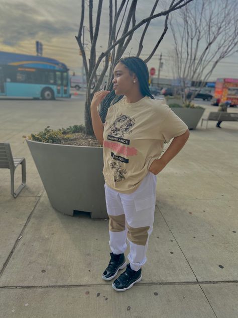 Jubilee 11s Outfit, Jordan 11 Outfit Women Baddie, Beige Streetwear Outfit, Jordan 11 Jubilee Outfit, Beige Streetwear, Jordan Outfits Womens, Jordan 11 Outfit, Jordan 11 Outfit Women, Beige Cargo Pants