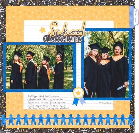 Graduation Layout, Senior Scrapbook Ideas, Graduation Scrapbook, School Scrapbook, Preschool Graduation, Cap And Gown, Grad Photos, Photo Layouts, Blues Music