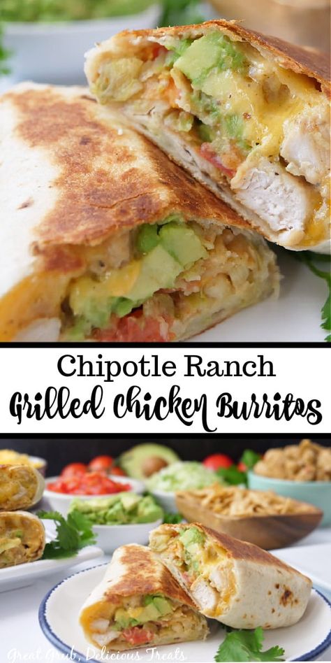 Chipotle Ranch Grilled Chicken Burrito, Chicken Avocado Tomato, Chicken Avocado Burrito, Chicken Burrito Recipe, Chipotle Chicken Burrito, Burrito Ingredients, Burrito Recipe Chicken, Grilled Chicken Wraps, Avocado Ranch Dressing