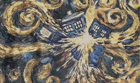 Counted Cross Stitch Pattern Doctor Who Exploding by dueamici Tardis Van Gogh, Tardis Poster, Exploding Tardis, Doctor Who Poster, Van Gogh Painting, Time Lord, Think Geek, Wibbly Wobbly Timey Wimey Stuff, Timey Wimey Stuff