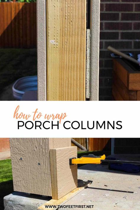 Does your front porch need a makeover? Stop being frustrated with the space and learn how to wrap porch columns DIY style. Come see how to easily update your home curb appeal by wrapping your porch post. Wrap Porch Columns, Porch Column Wraps, Home Curb Appeal, Front Porch Posts, Porch Pillars, Front Porch Columns, Porch Kits, Front Porch Makeover, Porch Remodel