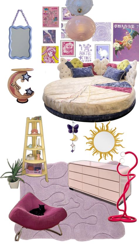 Icarly Room Aesthetic, Icarly Bedroom Furniture, Icarly Inspired Bedroom, Bedroom Theme, Quirky Room Decor, 2000s Teen Bedroom, Icarly Bedroom, Bed Room Disco Ball, Colorful Maximalist Decor